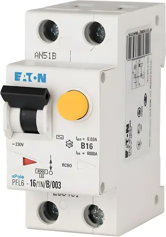 EATON PFL6-40/1N/B/003 / Wyłącznik różnicowoprądowy z zabezpieczeniem nadprądowym / 1P+N / 40A / 30mA / typ AC