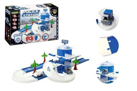 Tor Wader z garażem Kid Cars 3D Policja / Plastik / 3,8 m / 3 samochody / od 3 lat