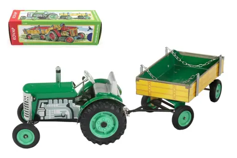 Ciągnik KOVAP Zetor z platformą, zielony / metalowy / na kluczyk / skala 1:25 / od 3 lat
