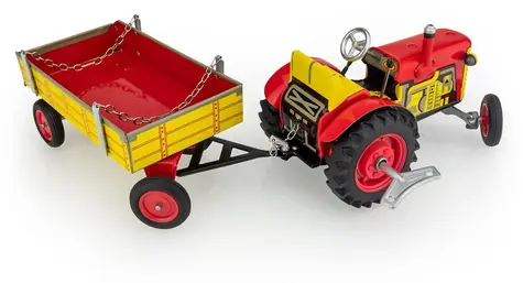 Ciągnik KOVAP Zetor z platformą, czerwony / 1:25 / 28 cm / metal / na kluczyk / od 3 lat