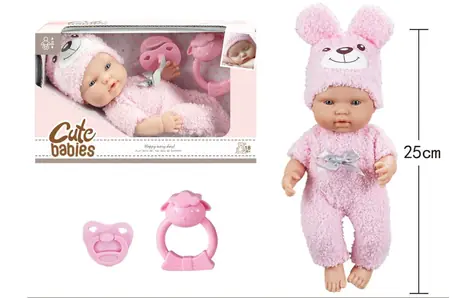MIŚKI Lalka bobas ze smoczkiem i grzechotką / 25 cm / Ciało stałe / Plastik