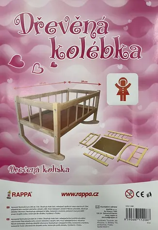 Rappa Drewniana kołyska dla lalek 50 x 28 cm / Kołyska / Drewno