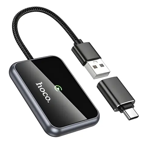 Hoco HU1 czarny / Bezprzewodowy adapter CarPlay / USB-A / USB-C