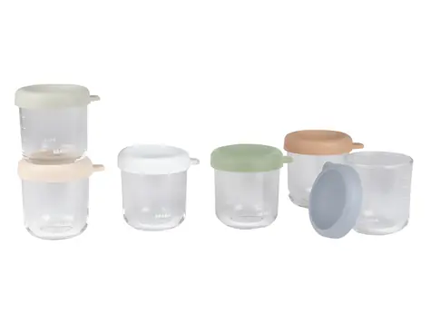 Kubki na żywność Beaba Glass 6 x 250 ml Natural / Kubki na żywność / szkło / hermetyczne wieczko