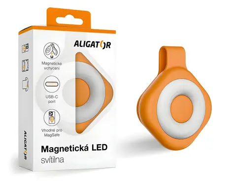 Latarka magnetyczna LED Aligator pomarańczowa / Latarka / Mocowanie MagSafe / USB-C / 6 trybów