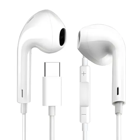 Słuchawki douszne Fiesta z mikrofonem białe / Słuchawki douszne z mikrofonem / USB-C / Przewodowe