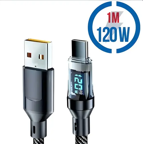 AGEMEO MEGATECH USB-A (M) - USB-C (M) 1 m czarny / Kabel / 120 W / wyświetlacz