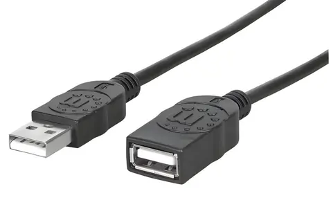 Kabel USB 2.0 Manhattan AA czarny / Przedłużacz / 1,8 m / 480 Mbit/s