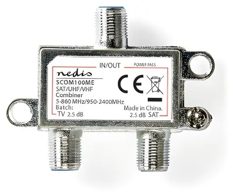 Łącznik sygnału satelitarnego Nedis Silver / Łącznik / 5-862 MHz / 950-2400 MHz / 75 omów / Power Pass