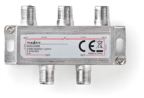 Rozdzielacz satelitarny Nedis 1:4 srebrny / Rozdzielacz / 5-2400 MHz / 11,5 dB / 1 wejście / 4 wyjścia / 75 omów