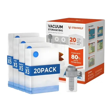 Etenwolf VB03 / Zestaw worków próżniowych / pompa elektryczna / 1500 mAh / 360 l/min / 20 szt.