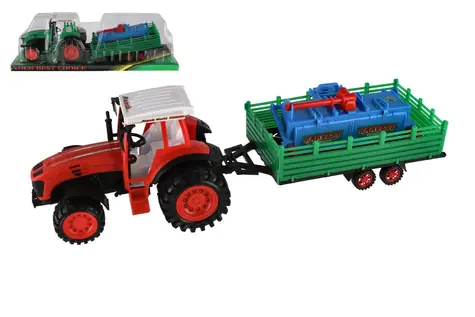 TEDDIES Traktor z przyczepą i glebogryzarką / Napęd na koło zamachowe / 52 cm / Plastik / 2 kolory / od 3 lat