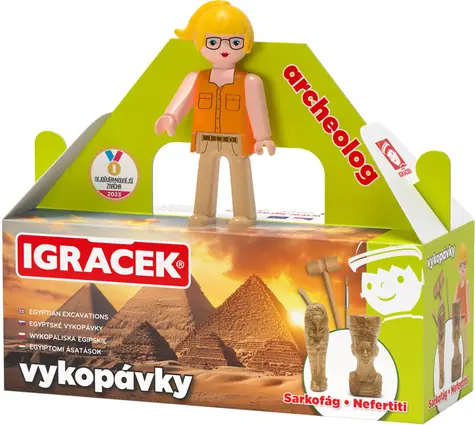 EFKO Zabawka Archeolog / Wykopaliska egipskie / Sarkofag i figurka Nefertiti / od 5 lat