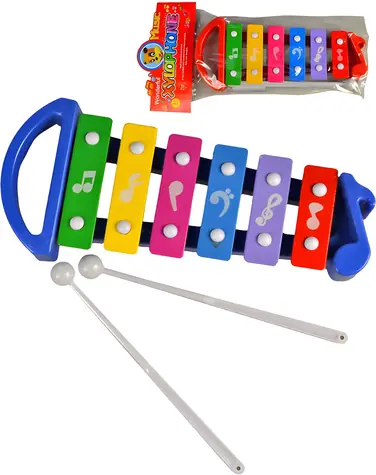 Kolorowy ksylofon dla dzieci / Instrument muzyczny / Metal i plastik / 25 cm / 2 młotki