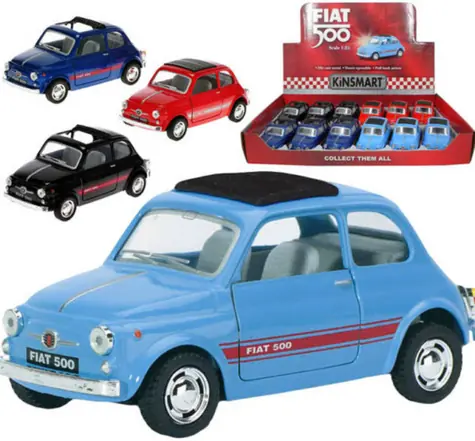 KINSMART Samochód Fiat 500 1:24 / Metal/plastik / Napęd pull-back / Światło i dźwięk / 12,5 cm / 3+