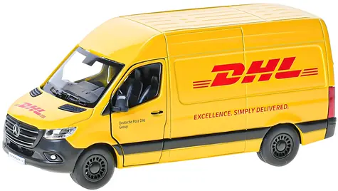 Model samochodu KINSMART Mercedes-Benz DHL / 1:48 / metal i plastik / pull-back / 12,5 cm / od 3 lat