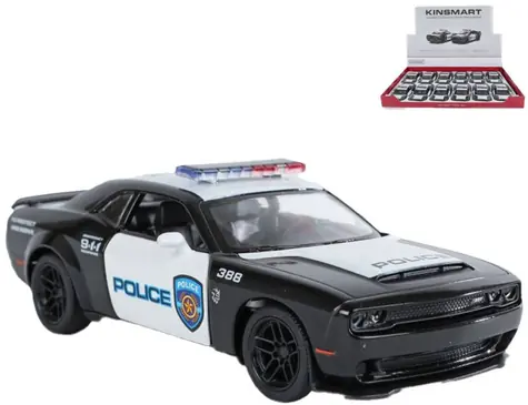 KINSMART Model samochodu Dodge Challenger SRT Demon 170 Police czarny / Model samochodu / metal i plastik / pull back / 1:40