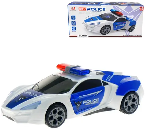 Samochód policyjny z funkcją zderzenia / Obrót 360° / Zasilany bateriami / Światło i dźwięk / 25 cm