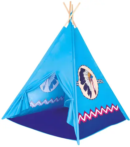 Namiot Tipi Bino niebieski / drewno, tkanina / 120 x 150 x 120 cm / 4 ściany / od 3 lat