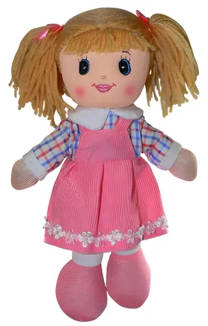 SPARKYS Lalka szmaciana w ciemnoróżowej sukience z niebieskimi rękawami / Materiał tekstylny / 30 cm / od 3 lat