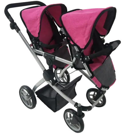 Wózek dla lalek Sparkys Twins różowo-czarny / Wózek dla lalek / od 3 lat