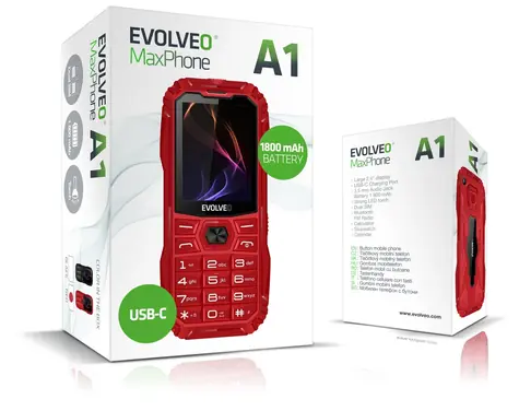Evolveo MaxPhone A1 czerwony / Telefon z przyciskiem / 2,4" / Dual SIM / Bluetooth / USB-C