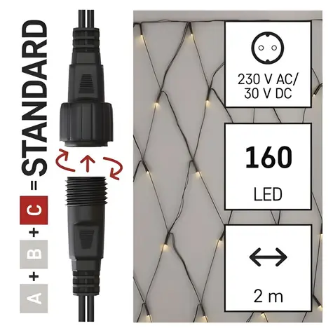 Emos D1DW01 CONNECT / Sieć świetlna LED / 160 diod LED / 1,5x2 m / IP44 / ciepła biel