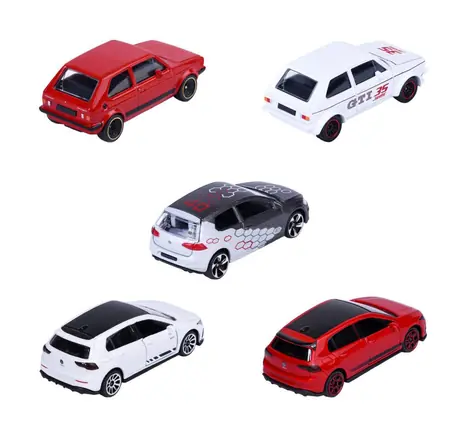 Zestaw prezentowy MAJORETTE VW GOLF GTI / Metalowe samochodziki / z wolnym biegiem / 1:64 / 5 szt. / długość 7,5 cm