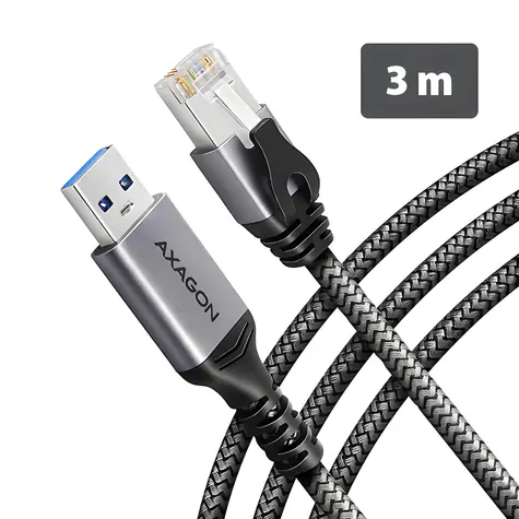 Axagon ADE-AM30 / Karta sieciowa / USB-A / Gigabit Ethernet / zintegrowany kabel CAT6 3 m / instalacja automatyczna