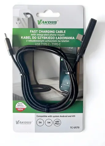 Vakoss TC-U570 czarny / Kabel USB USB-C - USB-C / Stojak / 100W / 1m