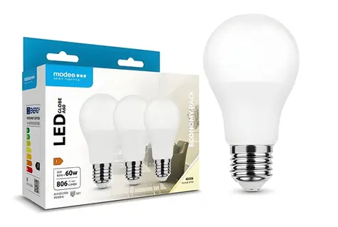 Modee A60 / Żarówka LED / E27 / 8,5W zamiennik 60W / 806 lm / 4000K / 3 szt.