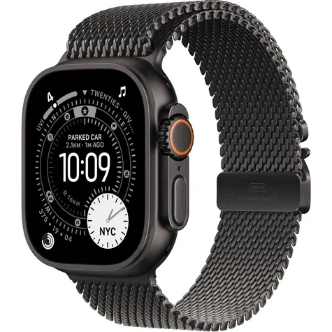 Apple Watch Ultra 3 (2025) GPS+Cellular 49 mm Czarna tytanowa koperta - Czarna tytanowa opaska Milanese (M) / 155-185 mm 