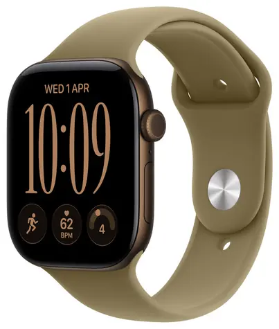 Apple Watch Series 12 GPS 46 mm, koperta z ciemnego brązu, aluminiowa, pasek sportowy oliwkowy, rozmiar M/L / 160-210 mm