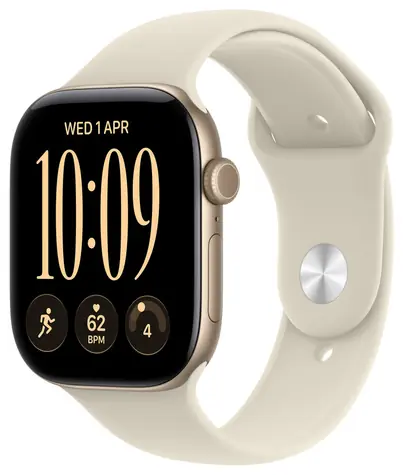 Apple Watch Series 12 GPS+Cellular 42 mm, jasnozłota obudowa aluminiowa, pasek sportowy w kolorze piaskowym, rozmiar M/L / 150-200 mm