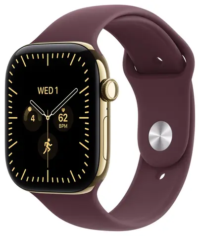 Apple Watch Series 12 GPS+Cellular 46 mm Jasnozłota obudowa z tytanu - bordowo-czerwony pasek sportowy S/M