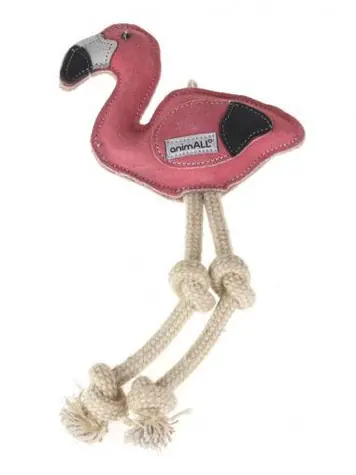 animALL Zabawka Flamingo skóra z liną różowa 18x36 cm