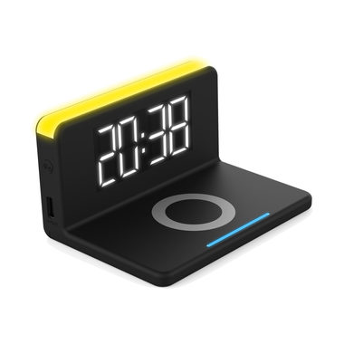 Zegar Terratec ChargeAir! / cyfrowy zegar LCD / oświetlenie LED / powierzchnia do bezprzewodowego ładowania telefonu (10W)