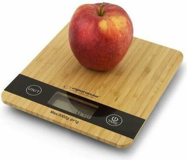 Esperanza EKS005 Bambusowa waga kuchenna / max waga 5 kg / wskaźnik rozładowania akumulatora