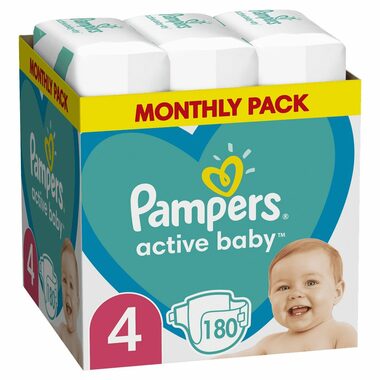 Pakiet miesięczny Pampers Active Baby (180 szt.) / Pieluchy / Rozmiar 4 (9-14 kg)