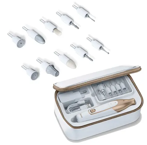 BEURER MP 64 / Zestaw do manicure i pedicure / 10 nasadek / Światło LED / 3 prędkości / Akumulator Li- ION / Etui