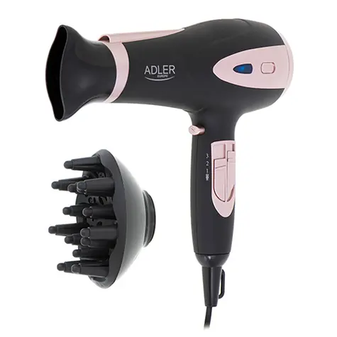 Adler AD 2248b czarny / Suszarka do włosów / jonizator / 2200 W / 3 temperatury / 2 prędkości / dyfuzor / koncentrator 