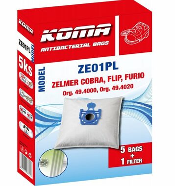 KOMA ZE01PL Zelmer Cobra&Flip&Furio worki do odkurzacza z plastikowym frontem / 5 szt.