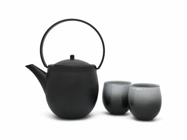 Bredemeijer Sendai Czajniczek + 2 filiżanki czarne / 1,2 l / czajniczek żeliwny / filiżanki porcelanowe