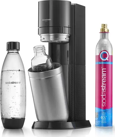 SodaStream DUO czarny / Urządzenie do napojów gazowanych / 1x butelka plastikowa 1 L / 1x butelka szklana 1 L / 1x gaz CO2