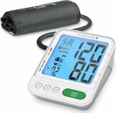 Ciśnieniomierz naramienny Medisana BU 584 biały / wyświetlacz LCD / pamięć dla 2 osób / 4X AAA / wykrywanie arytmii / Bluetooth