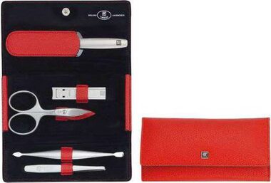 Zwilling TWINOX Asian Competence czerwony / Zestaw do manicure w skórzanym etui / 5 szt. 