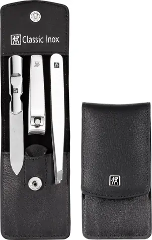 Zwilling 97435-004 CLASSIC Inox czarny / Zestaw do manicure w skórzanym etui / 3 szt.