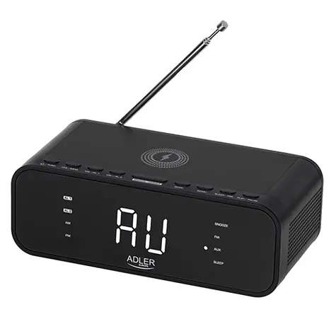 Adler AD 1192B czarny / Radio z budzikiem / FM / ładowarka bezprzewodowa / Bluetooth 5.0 / AUX