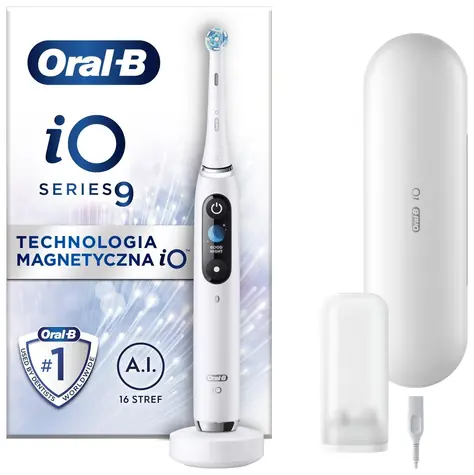 Oral-B iO Series 9 White Alabaster / Elektryczna szczoteczka do zębów / magnetyczne iO / 7 trybów / AI / OLED 