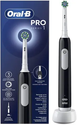 Oral-B Pro Series 1 Cross Action czarna / Elektryczna szczoteczka do zębów / oscylacyjna / 3 tryby / czujnik nacisku 